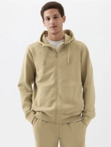 Felpa con cappuccio uomo taglia L GapFit GapFlex Performance beige/iconica kaki full zip nuova con etichette - Foto 1 di 5