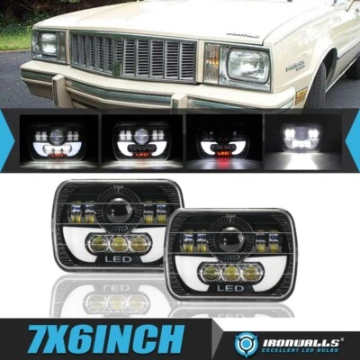 适用于庞蒂亚克凤凰 1977 - 84 对 7x6" 方形 LED 车头灯 高/低光束 DRL 灯 — 第 1/4 张图片