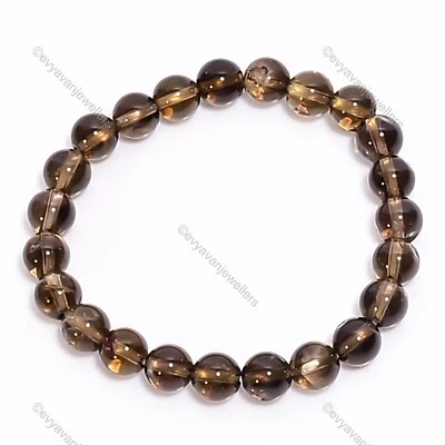 Regalo de aniversario para ella pulsera ajustable con cuentas de topacio ahumado de plata 925 Foto 1 de 4