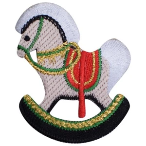 Rocking Horse Applique Patch - Children's Toy Christmas Embroidered Badge 2-3/8" - Picture 1 of 2