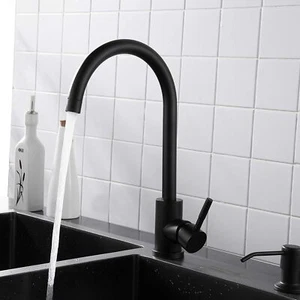 Matte Black Stainless Steel High Arc Kitchen Bar Sink Faucet 360º Swivel Spout - Picture 1 of 6