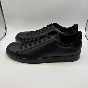 ECCO Men's Street Lite Retro Sneaker Black Leather Shoes EU 47 Size 13 - 13.5 US - Picture 1 of 9