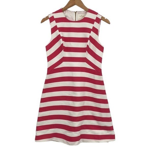 Abito donna Kate Spade Kite Sicily taglia 4 rosa bianco righe foderato senza maniche