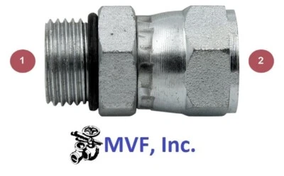 MVF, INC. 1/2" Male SAE ORB x 3/8" JIC 37° Flare Female Swivel Straight Adapter 6402-08-06
