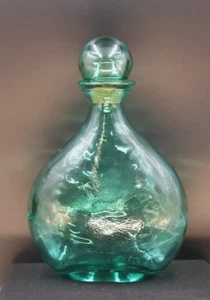 Pier 1 Imports Decanter Bottle Teal with Stopper 13 inch tall by 9" wide - Picture 1 of 5