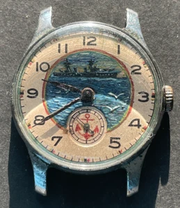 Vintage Russian Men's Watch Running Ticks Submarine Painted Dial Cal 3-54 15j - Picture 1 of 6