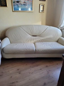 2er Sofa , 3er Sofa, 1 Sessel Sitzgruppe, beige, Leder, guter Zustand . - Bild 1 von 4