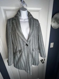 Kenneth Cole Mujer Pequeña Gris Azul Chevron Lana Chaqueta Invierno Guisante Abrigo S - Imagen 1 de 20
