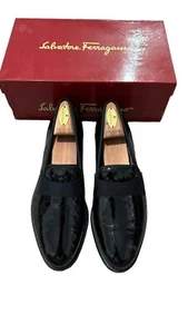 SALVATORE FERRAGAMO Men's Black Leather Patent Leather Antoane Loafer Shoe 9.5D - Picture 1 of 10