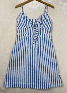 Boden Julia Linen Dress Womens 6R Mini Bow Stripe Strappy Empire Beachy Coastal - Picture 1 of 14