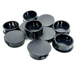 Paquete de 10 tapones de orificio acanalado de bloqueo de nailon de 1 1/8" cubiertas de cúpula negra acabado brillante - Imagen 1 de 8