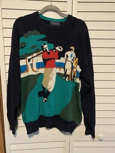 VTG 90s Hathaway Golf Sweater Mens XL 100% Cotton All Over 2 Sided READ FLAWS - Picture 1 of 7