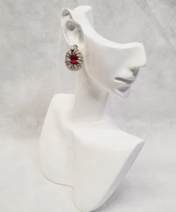925 Sterling Silver 0.64 Carat Red Sapphire Leverback Earrings - Picture 1 of 6