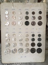 VTG SCHWANDA NY Salesman BUTTON Display Card 42 CARVED Mother Of Pearl FLOWERS