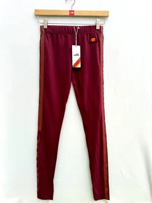Ellesse Mirella Side Stripe Spellout Graphic Leggings Burgundy Womens UK 10 — 第 1/4 张图片