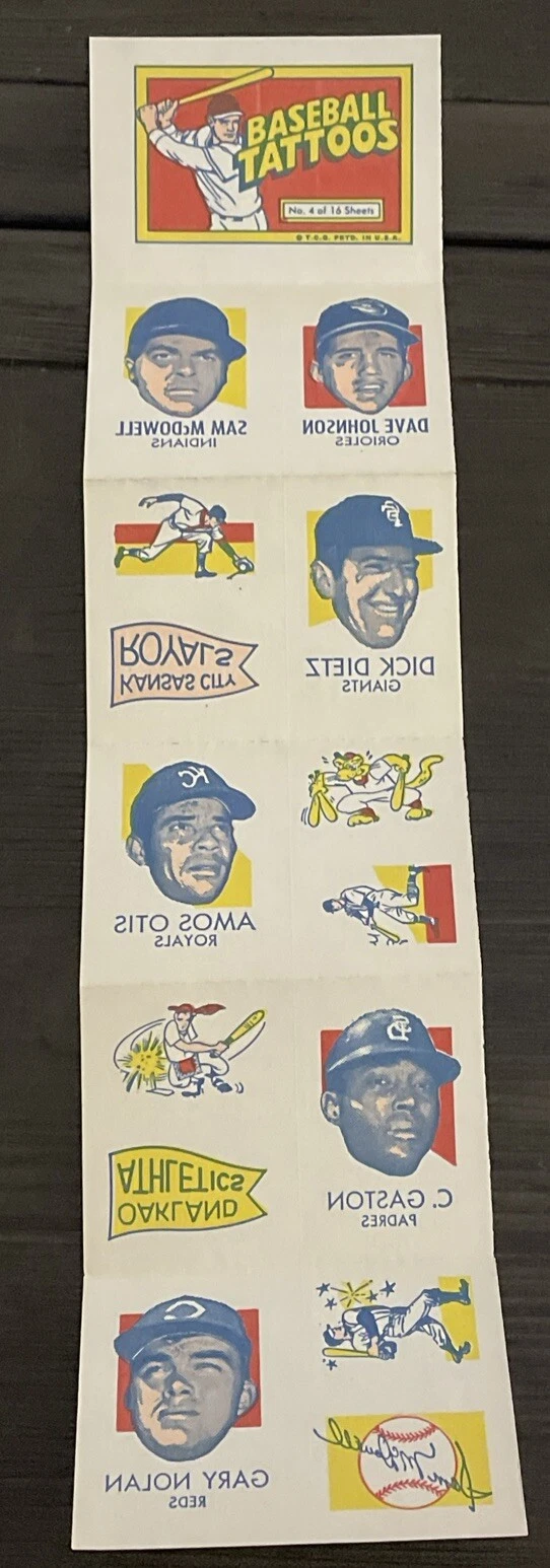 1971 Topps Tattoos #4 Full Sheet Sam McDowell Dick Dietz Dave Johnson Gary Nolan