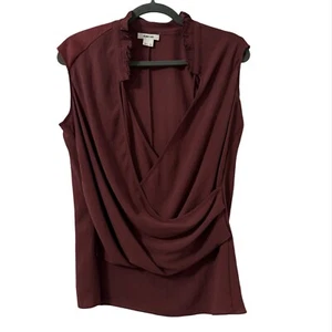 Helmut Lang Damen Seide Twist Top kleiner Lederakzent burgunderrot minimalistisch elegant - Bild 1 von 6