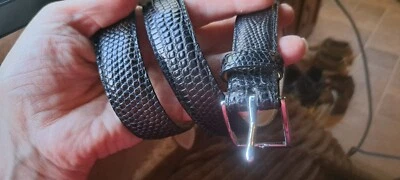 Ladies J Crew Lizard Black Belt On Leather Backing Solid Brass Buckle Size 26 - Image 1 of 4