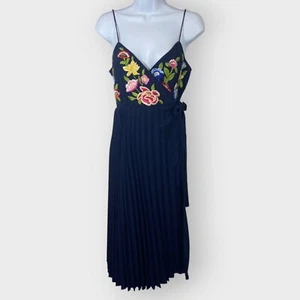 ASOS Womens Wrap Dress | 4P | Blue Floral Embroidery | Pleated Skirt - Picture 1 of 10