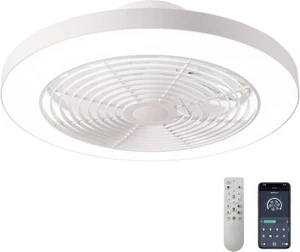 19.7" Orison Smart Flush Mount Ceiling Fan – Light, Remote, 6 Speeds, White - Picture 1 of 11