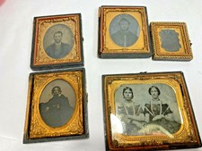 lot of 5 Antique Tintype photos in case