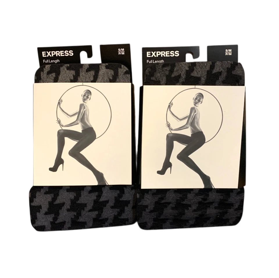 Paquete de 2 Medias Express Largo Completo Estampado Zig Zag Nylon Negro Transparente S/M Nuevas Foto 1 de 4