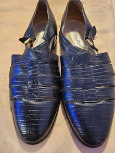 Mezlan Genuine Lizard men's sandals US 13 Black  RARE  FIND - Picture 1 of 6