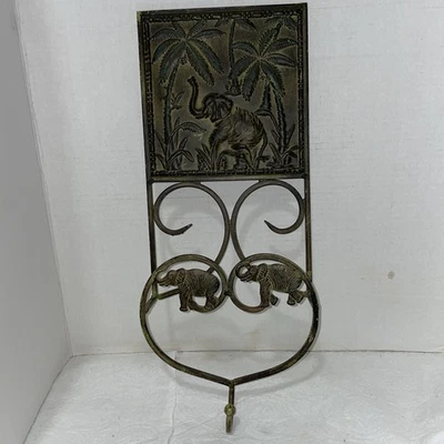 Raro colgante de pared de hierro forjado - elefantes y palmeras gancho soporte África Foto 1 de 4