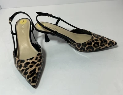 Nine West Shoes Women’s 7M Leopard Slingback Pumps Pointed Toe Kitten Heel New - Image 1 of 4