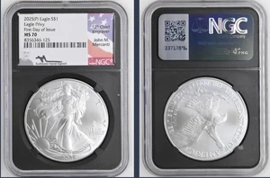 2025 ASE SOARING EAGLE PRIVY NGC MS70 FIRST DAY OF ISSUE MERCANTI SIGNED LABEL  - Picture 1 of 3