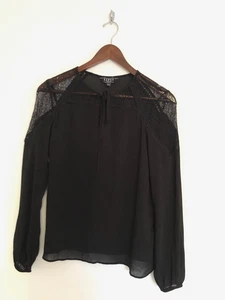 Lipsy Top Bluse Größe 10 durchsichtig schwarz Prärie Bohemian Langarm durchsichtig sehr guter Zustand - Bild 1 von 8