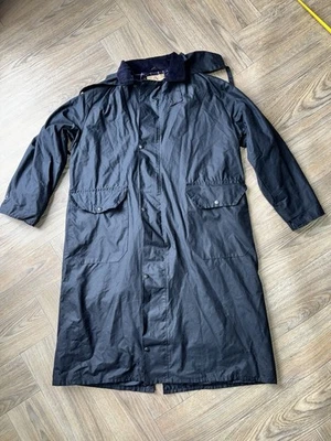 Casaco de cera COUNTRY STYLE unissex comprimento total impermeável tamanho pequeno cor azul - Imagem 1 de 4