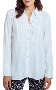 🌻 BLUE ILLUSION WHITE PINTUCK SHIRT STYLE TUNIC TOP SIZE XL - Picture 1 of 15