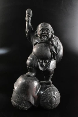 T1447: XF japonés antiguo cobre en forma de Daikoku ESTATUA amuleto de la suerte Foto 1 de 4
