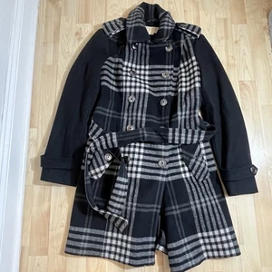 Gabardina para mujer Michael Kors Collection a cuadros negra y gris talla pequeña - Imagen 1 de 5