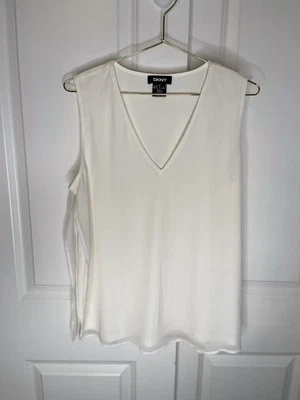 DKNY Sleeveless Top Womens M White Sheer Chiffon Shell B12 - Image 1 of 4