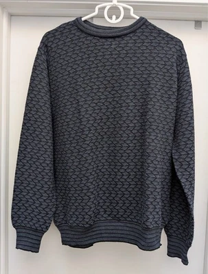 复古 Bachrach 羊毛混纺毛衣深蓝色带紫色蓝灰色波浪线男式 M — 第 1/4 张图片