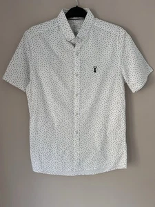 Next Men’s Shirt Size S Slim Fit White Black Floral Stretch Oxford Short Sleeve - Picture 1 of 6