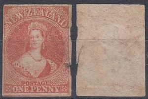 NEW ZEALAND 1862/64 QV FFQ 1d CARMINE-VERMILION IMPERF SG#35 MINT? (ID061/D65773 - Picture 1 of 1