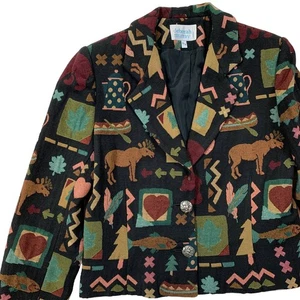 Vintage Deborah Murray Gobelin Jacke Elch Gr. M Nordwest Outdoor Motiv - Bild 1 von 7