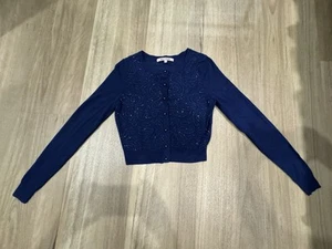 REVIEW Navy blue embellished cardigan with beading and sequins Size 6: - Picture 1 of 10