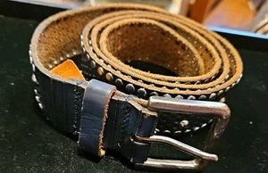 Amsterdam Heritage Brown Metal Studded Italian Leather Belt-LG (90) - Picture 1 of 9