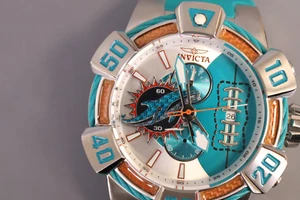 INVICTA NFL 41581 Men 52mm Stainless Steel Silver Blue+Silver+Orange dial VD57 - Picture 1 of 6