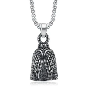 Angel Wing Gremlin Guardian Bell Stainless Steel Motorcycle Biker Rider Necklace - Picture 1 of 9