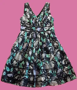 JACQUI E all cotton full skirt sleeveless ABSTRACT midi dress 14 EUC! - Picture 1 of 9