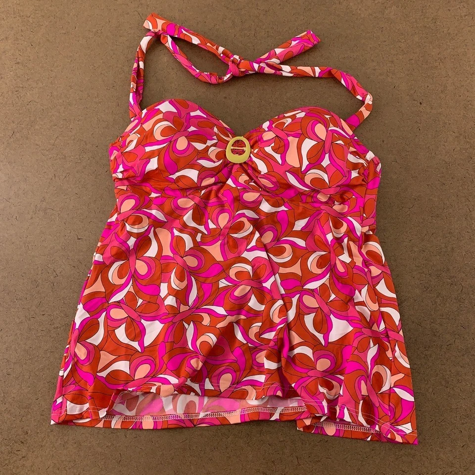 Lascana Venus 女式三明治上衣红色粉红色花卉弹力吊带结 8 全新 — 第 1/4 张图片