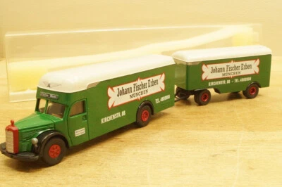 HO 1:87 Brekina SoMo Mercedes Benz MB 6600 Möbelkofferzug "Johann Fischer Erben" - Immagine 1 di 4