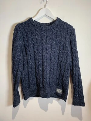 Superdry navy cable knit Jumper L wool blend chunky cable mens classic - Image 1 of 4