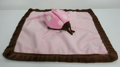 Tiddliwinks Pink Lady Bug Baby Security Blanket Lovey w Brown Edge - Image 1 of 4