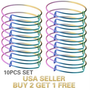 10PCS Rainbow Tone Expandable Wire Bangle Bar Bracelets - Picture 1 of 2